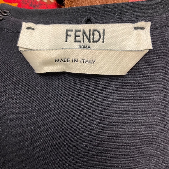 FENDI BROWN MULTI FLORAL PRINTED RUFFLED SILK DRESS - Picture 4 of 6